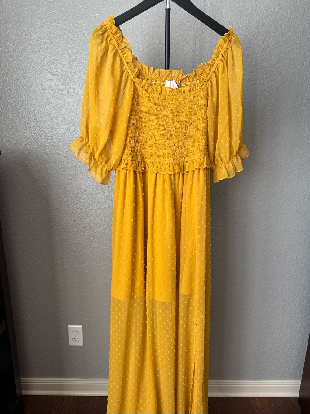 New with tag- Yellow Swiss Dot Smocked Maxi Dress